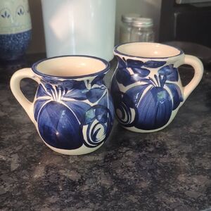 Talavera Blue and White Mugs - Pair